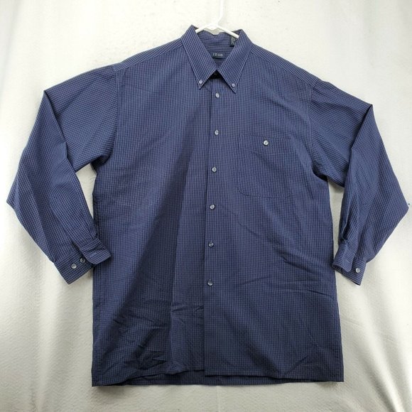 IZOD Shirt Men's Long Sleeve Casual Button Up Checkered Oxford Blue Large - Picture 2 of 12